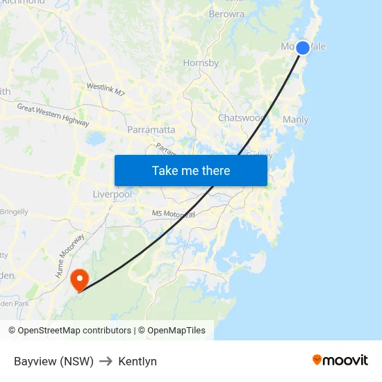Bayview (NSW) to Kentlyn map