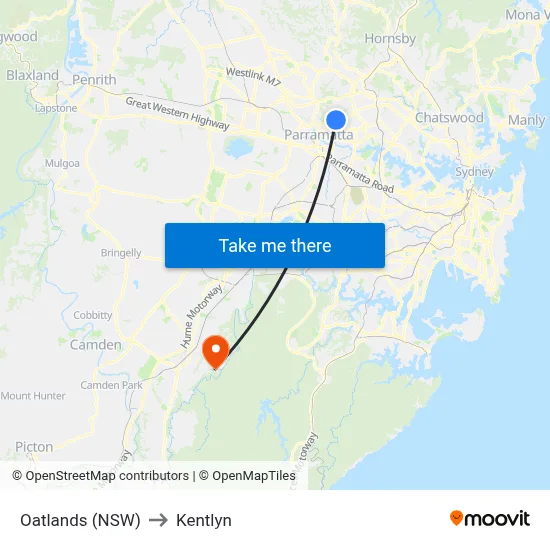 Oatlands (NSW) to Kentlyn map