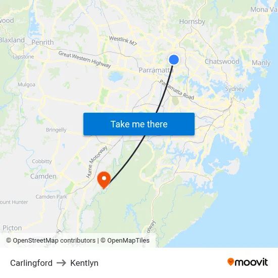 Carlingford to Kentlyn map