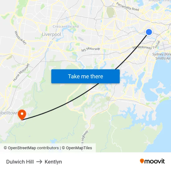 Dulwich Hill to Kentlyn map
