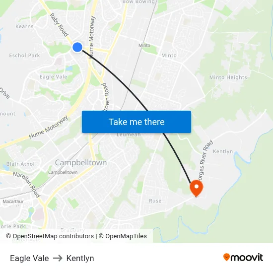 Eagle Vale to Kentlyn map