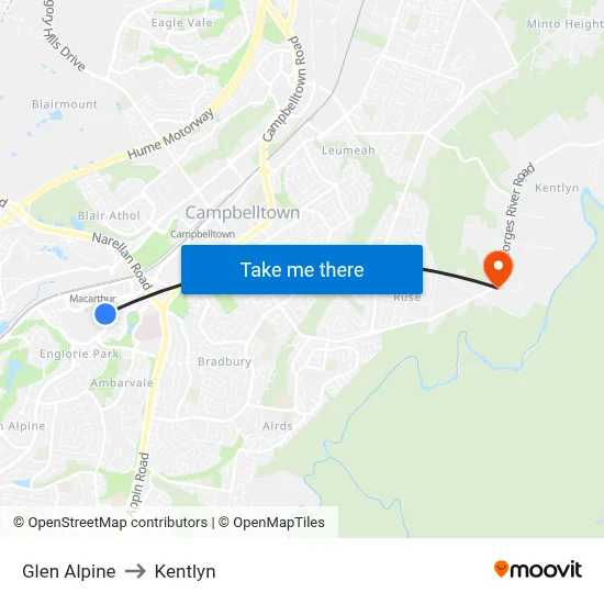 Glen Alpine to Kentlyn map