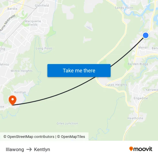 Illawong to Kentlyn map