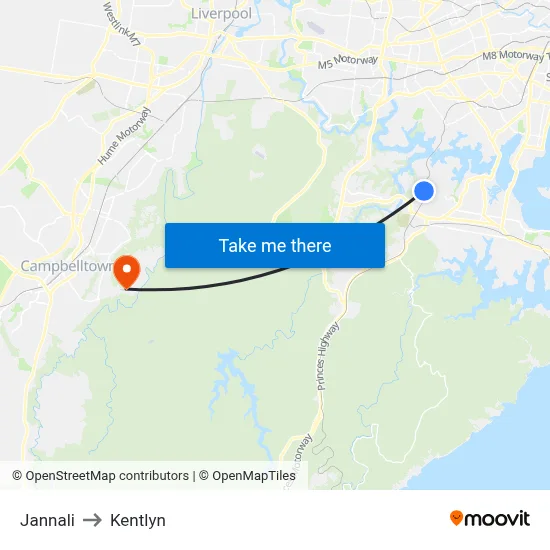 Jannali to Kentlyn map