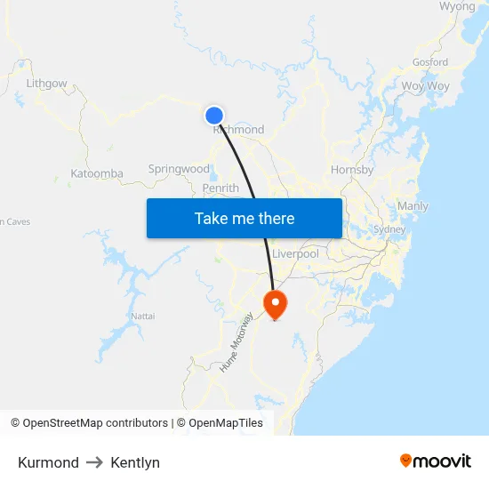 Kurmond to Kentlyn map