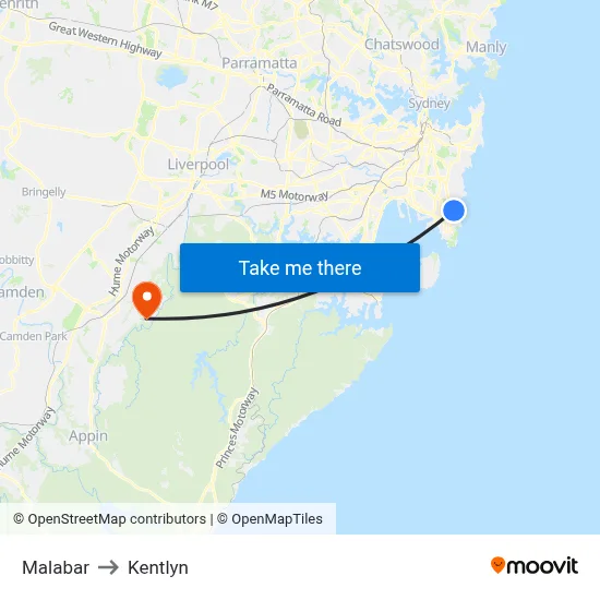 Malabar to Kentlyn map