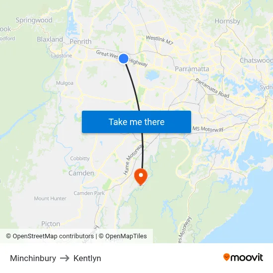 Minchinbury to Kentlyn map