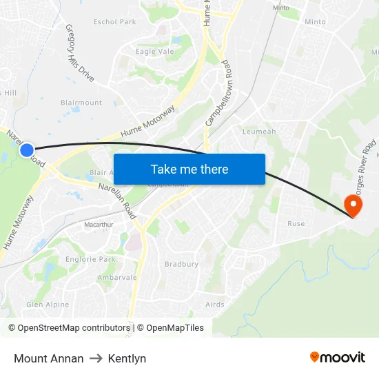 Mount Annan to Kentlyn map