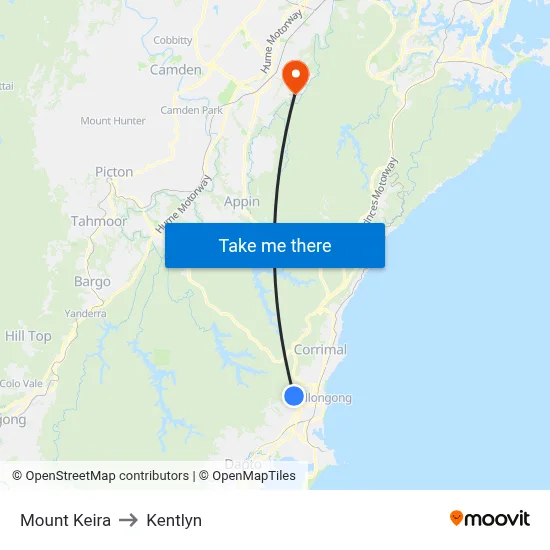 Mount Keira to Kentlyn map