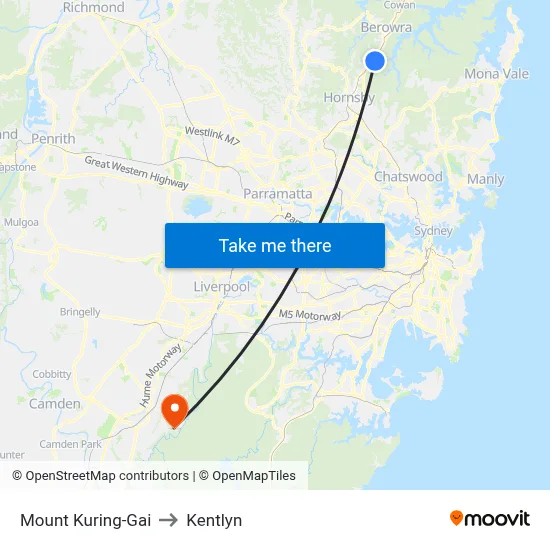 Mount Kuring-Gai to Kentlyn map