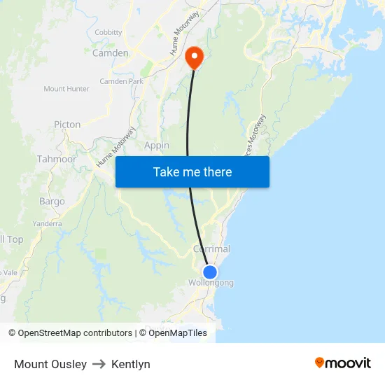 Mount Ousley to Kentlyn map