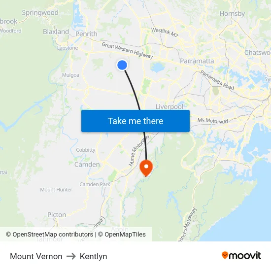 Mount Vernon to Kentlyn map