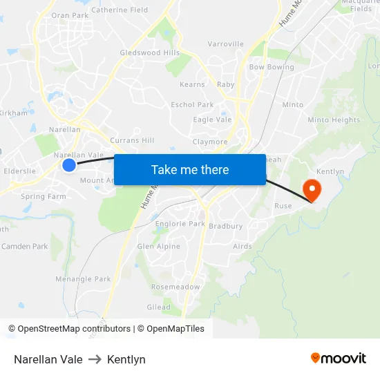 Narellan Vale to Kentlyn map