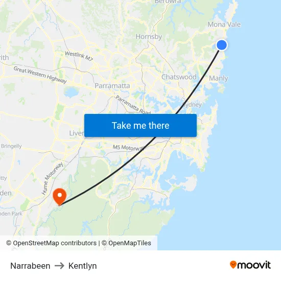 Narrabeen to Kentlyn map