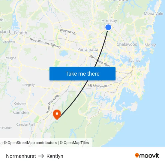 Normanhurst to Kentlyn map