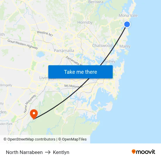 North Narrabeen to Kentlyn map