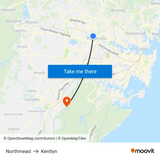 Northmead to Kentlyn map