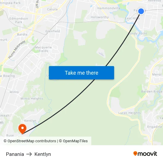 Panania to Kentlyn map
