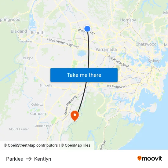 Parklea to Kentlyn map