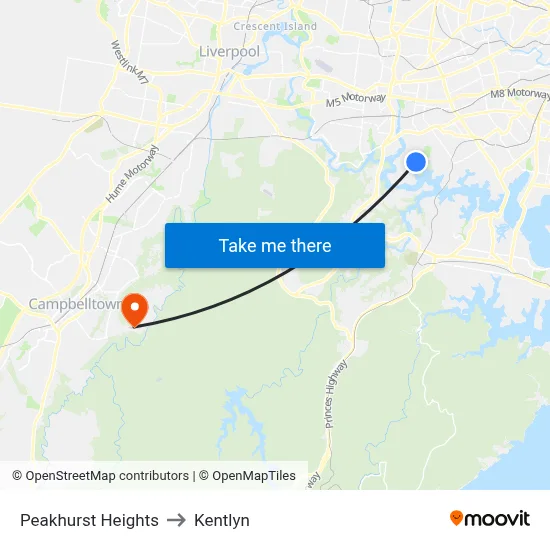 Peakhurst Heights to Kentlyn map