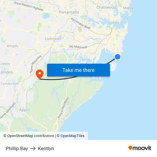 Phillip Bay to Kentlyn map