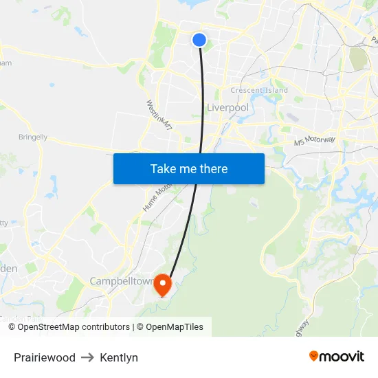 Prairiewood to Kentlyn map