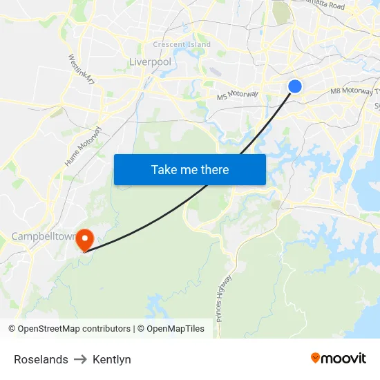 Roselands to Kentlyn map