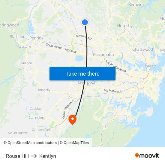 Rouse Hill to Kentlyn map