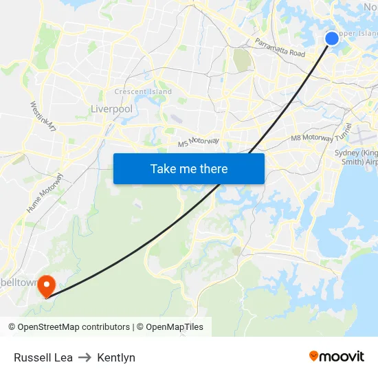 Russell Lea to Kentlyn map