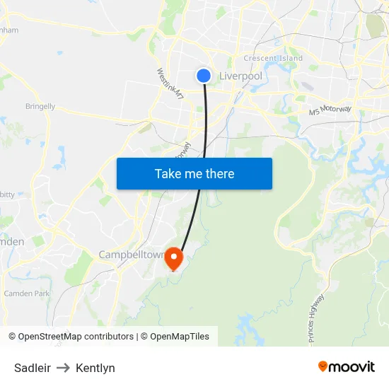 Sadleir to Kentlyn map