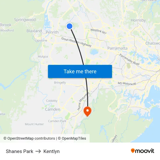 Shanes Park to Kentlyn map