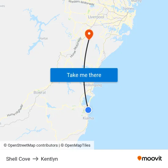 Shell Cove to Kentlyn map