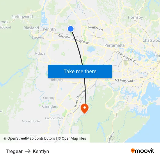 Tregear to Kentlyn map