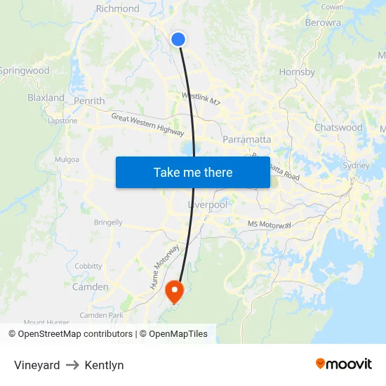 Vineyard to Kentlyn map