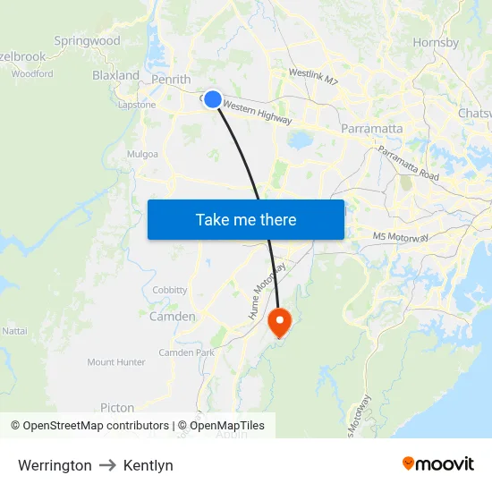 Werrington to Kentlyn map