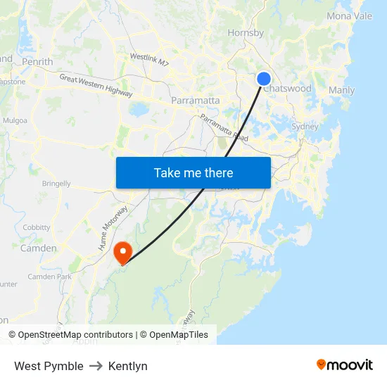 West Pymble to Kentlyn map