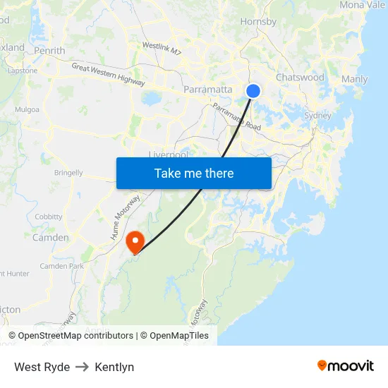 West Ryde to Kentlyn map