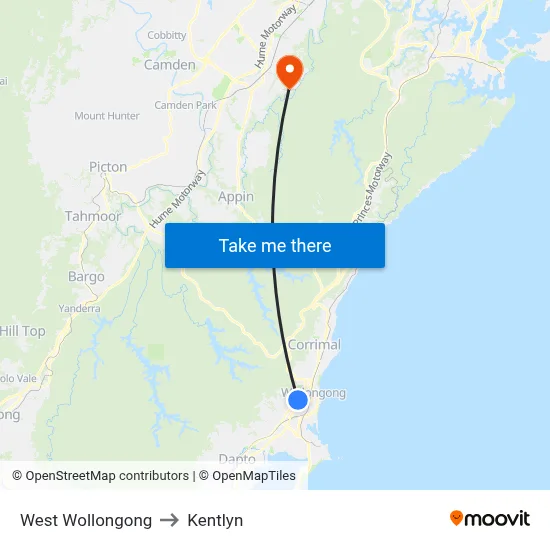 West Wollongong to Kentlyn map