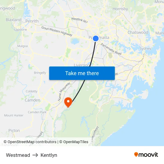 Westmead to Kentlyn map