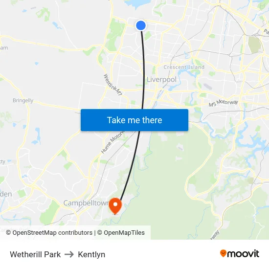 Wetherill Park to Kentlyn map