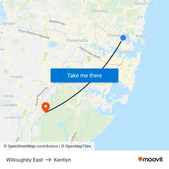 Willoughby East to Kentlyn map