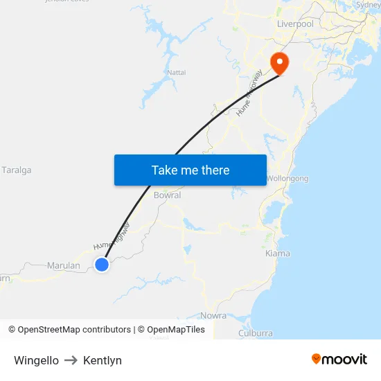 Wingello to Kentlyn map