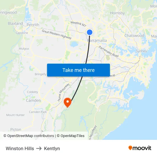Winston Hills to Kentlyn map