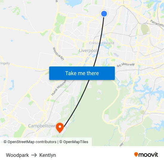 Woodpark to Kentlyn map