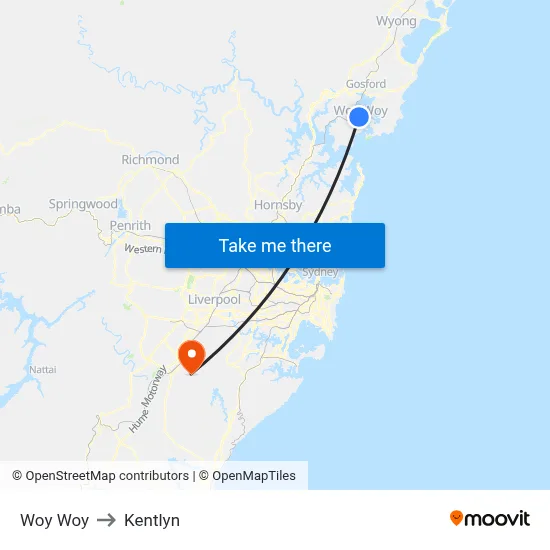 Woy Woy to Kentlyn map