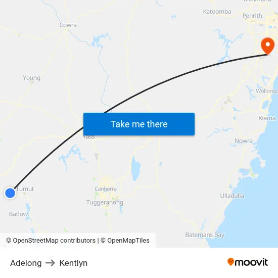 Adelong to Kentlyn map