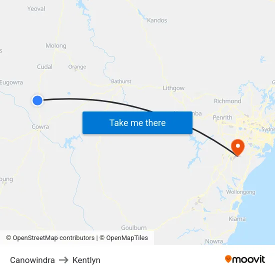 Canowindra to Kentlyn map