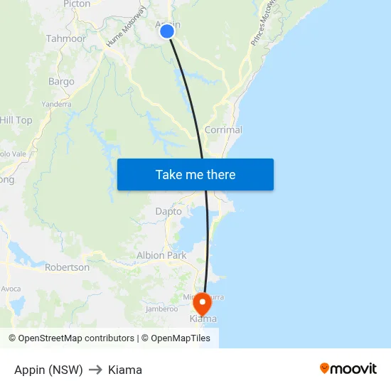 Appin (NSW) to Kiama map