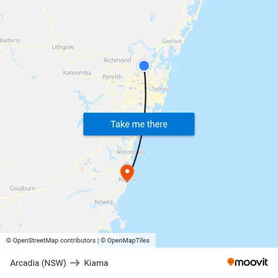Arcadia (NSW) to Kiama map