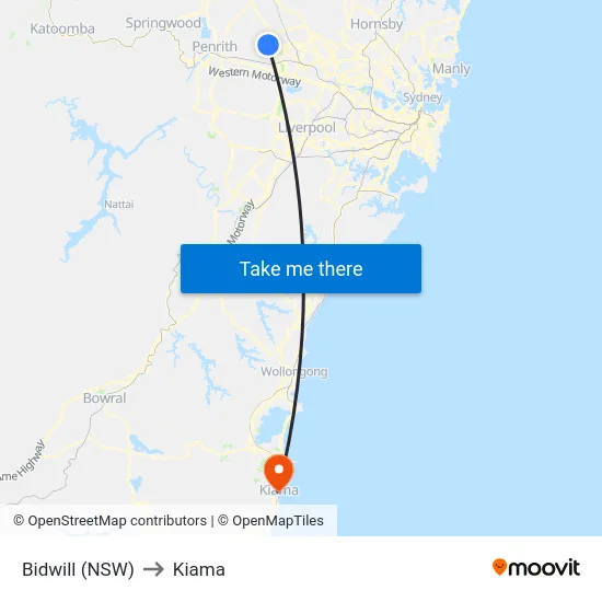 Bidwill (NSW) to Kiama map